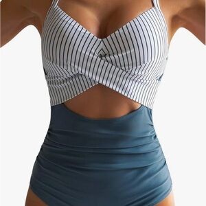 Striped Blue One-Piece Swimsuit